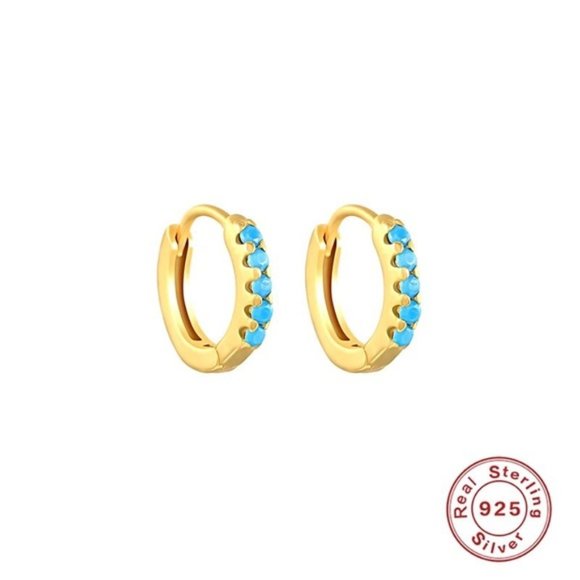 Zara Lux Blue Teal Turquoise Pin Earring Statement Jewelry Gold Micro Studs - Picture 4 of 16